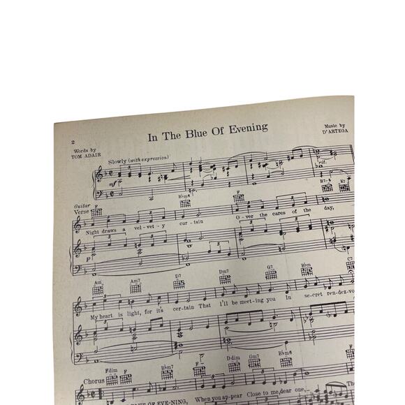 In The Blue Of The Evening Sheet Music 1942 Tom Adair DArtega Vintage - Picture 3 of 5